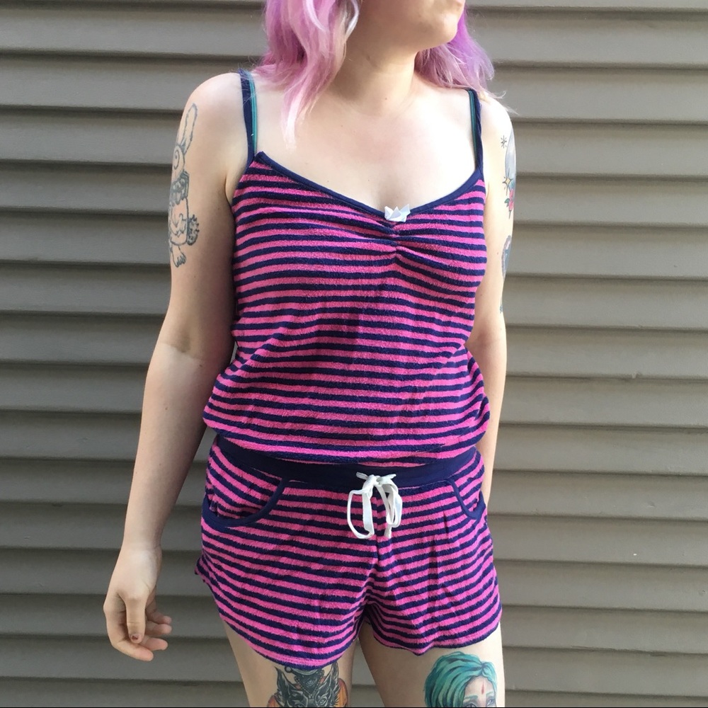 Betsey johnson striped terry cloth romper